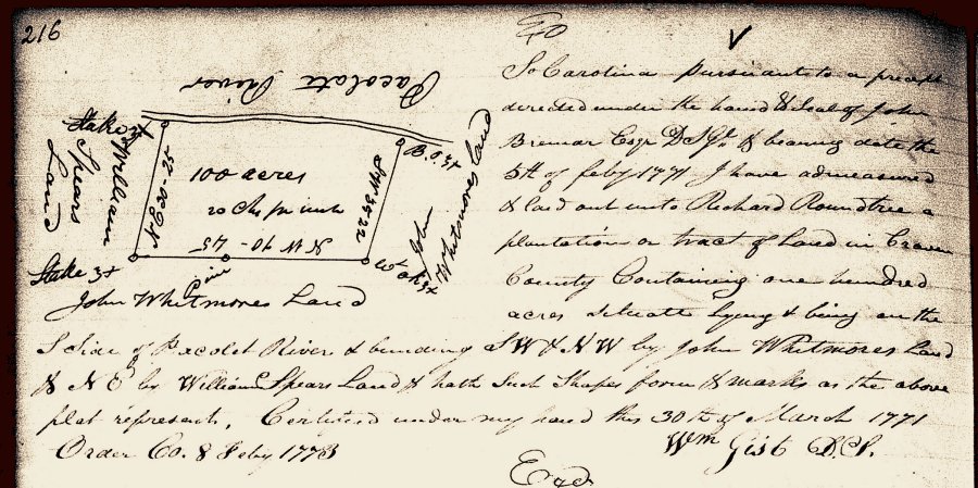 1771 Land Grant for Richardson Rountree